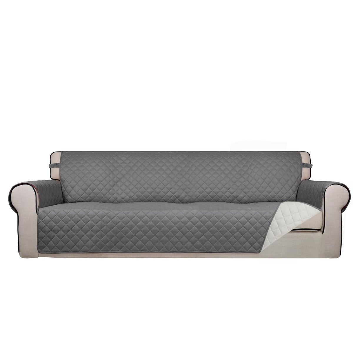 PureFit Reversible Quilted Sofa Cover, Water Resistant Slipcover Furniture Protector, Washable Couch Cover with Non Slip and Elastic Straps for Kids, Dogs, Pets (Sofa, Beige/Beige)