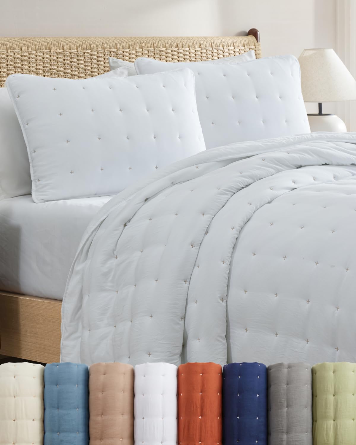 Quilt Set Queen Size - Lightweight Boho Bed Set - Dust Blue, 90" x 96"