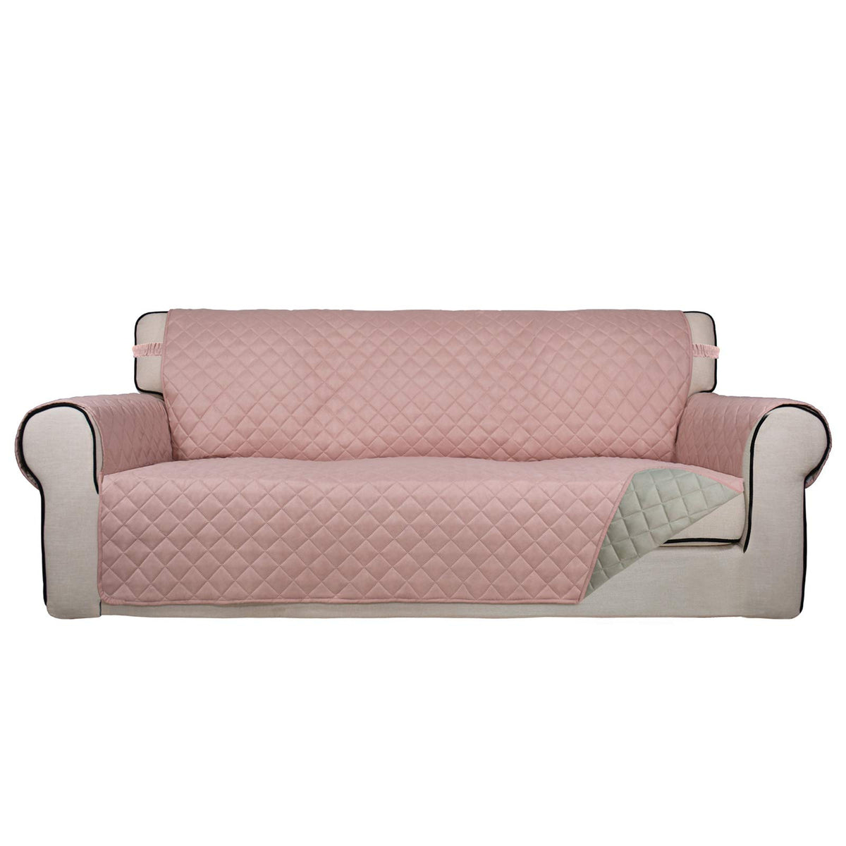 PureFit Reversible Quilted Sofa Cover, Water Resistant Slipcover Furniture Protector, Washable Couch Cover with Non Slip and Elastic Straps for Kids, Dogs, Pets (Sofa, Beige/Beige)