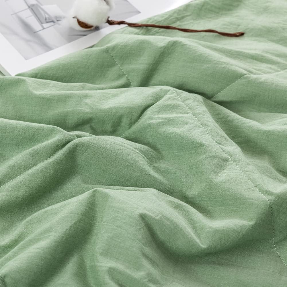 NTCOCO Summer Lightweight Comforter Set,Thin Quilt,100% Washed Cotton,Machine Washable,Soft Comfy Breathable Can Sleep Naked(Queen,Apple Green