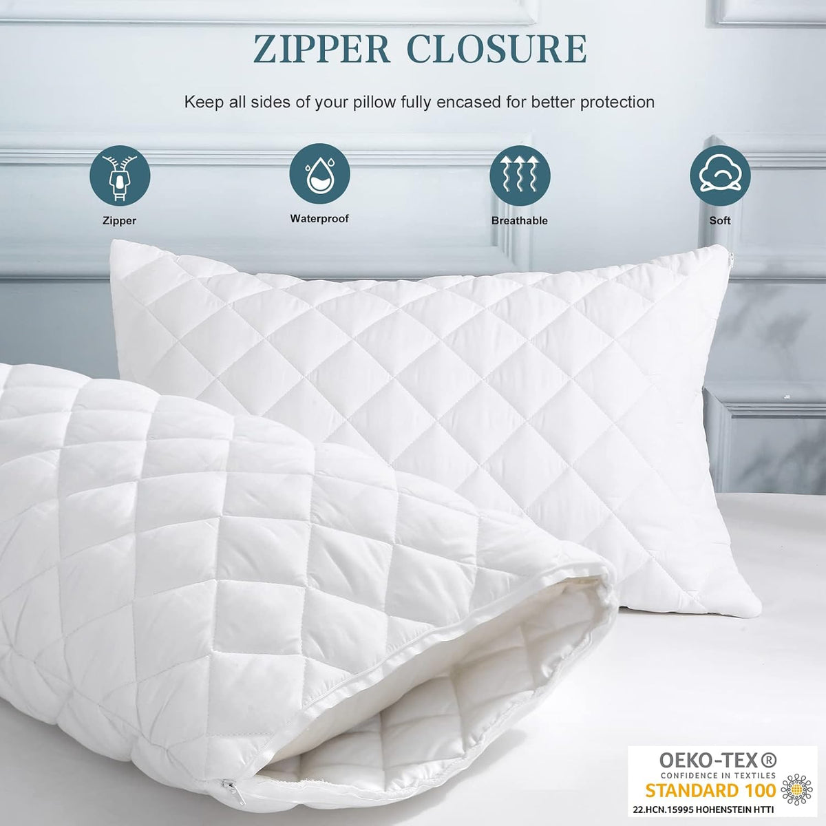 UNILIBRA 2 Pack Waterproof Pillow Protector Quilted Queen Size(21"X30")