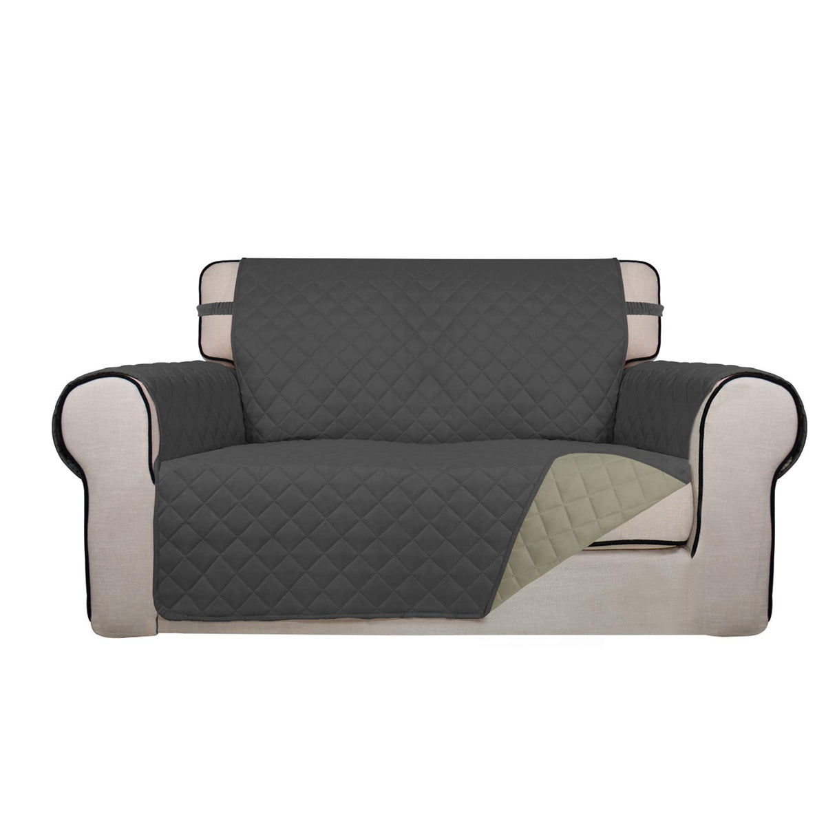 PureFit Reversible Quilted Sofa Cover, Water Resistant Slipcover Furniture Protector, Washable Couch Cover with Non Slip and Elastic Straps for Kids, Dogs, Pets (Sofa, Beige/Beige)