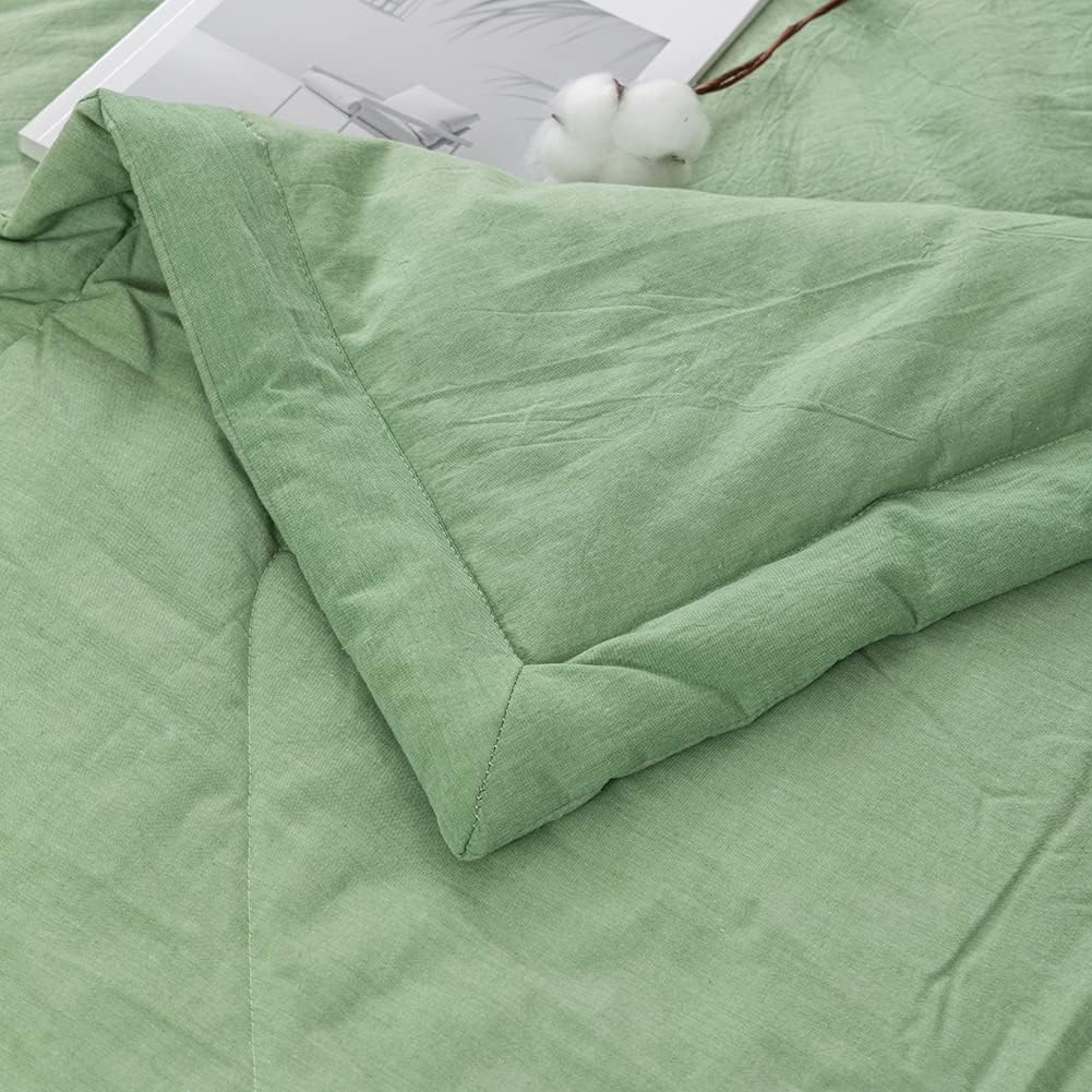 NTCOCO Summer Lightweight Comforter Set,Thin Quilt,100% Washed Cotton,Machine Washable,Soft Comfy Breathable Can Sleep Naked(Queen,Apple Green