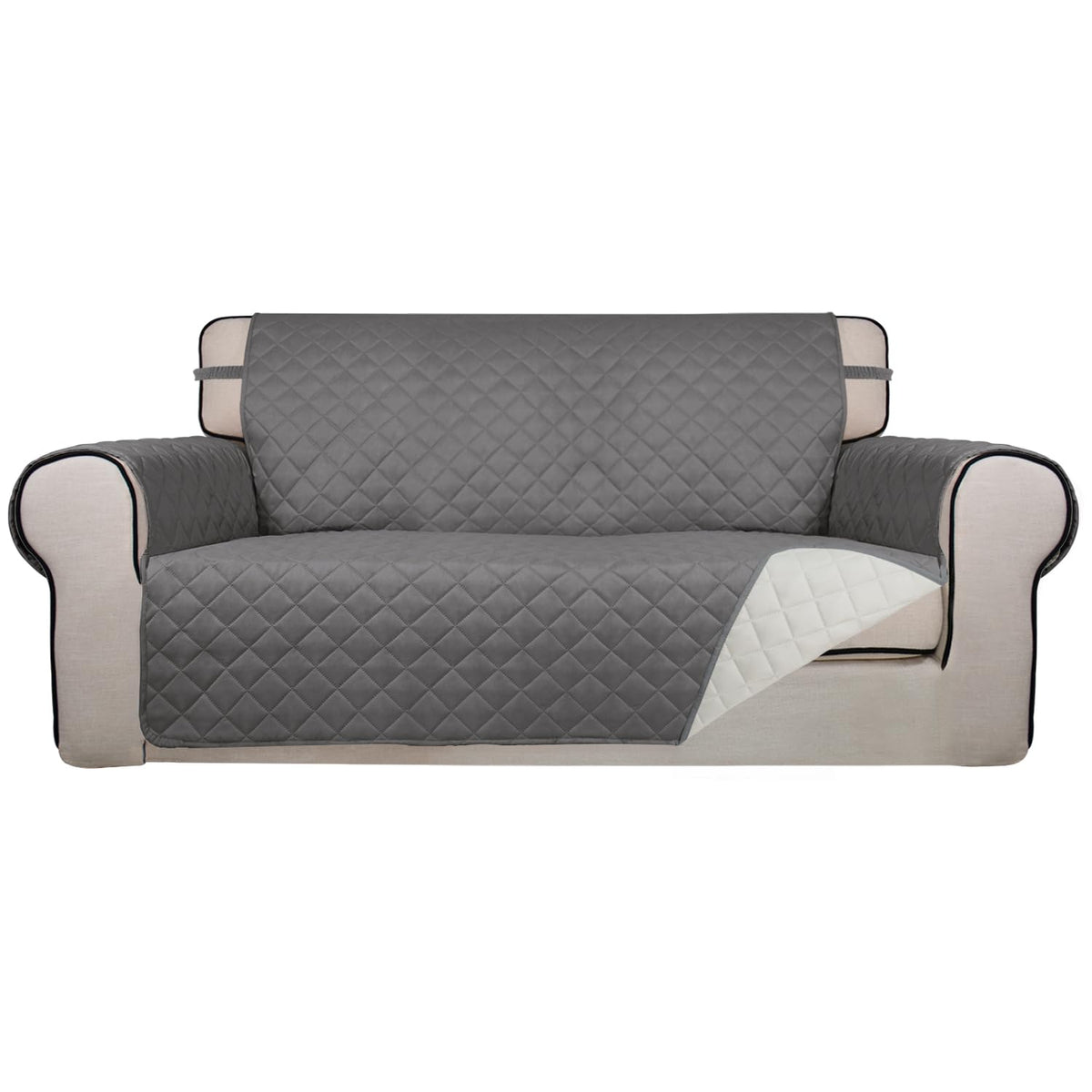 PureFit Reversible Quilted Sofa Cover, Water Resistant Slipcover Furniture Protector, Washable Couch Cover with Non Slip and Elastic Straps for Kids, Dogs, Pets (Sofa, Beige/Beige)