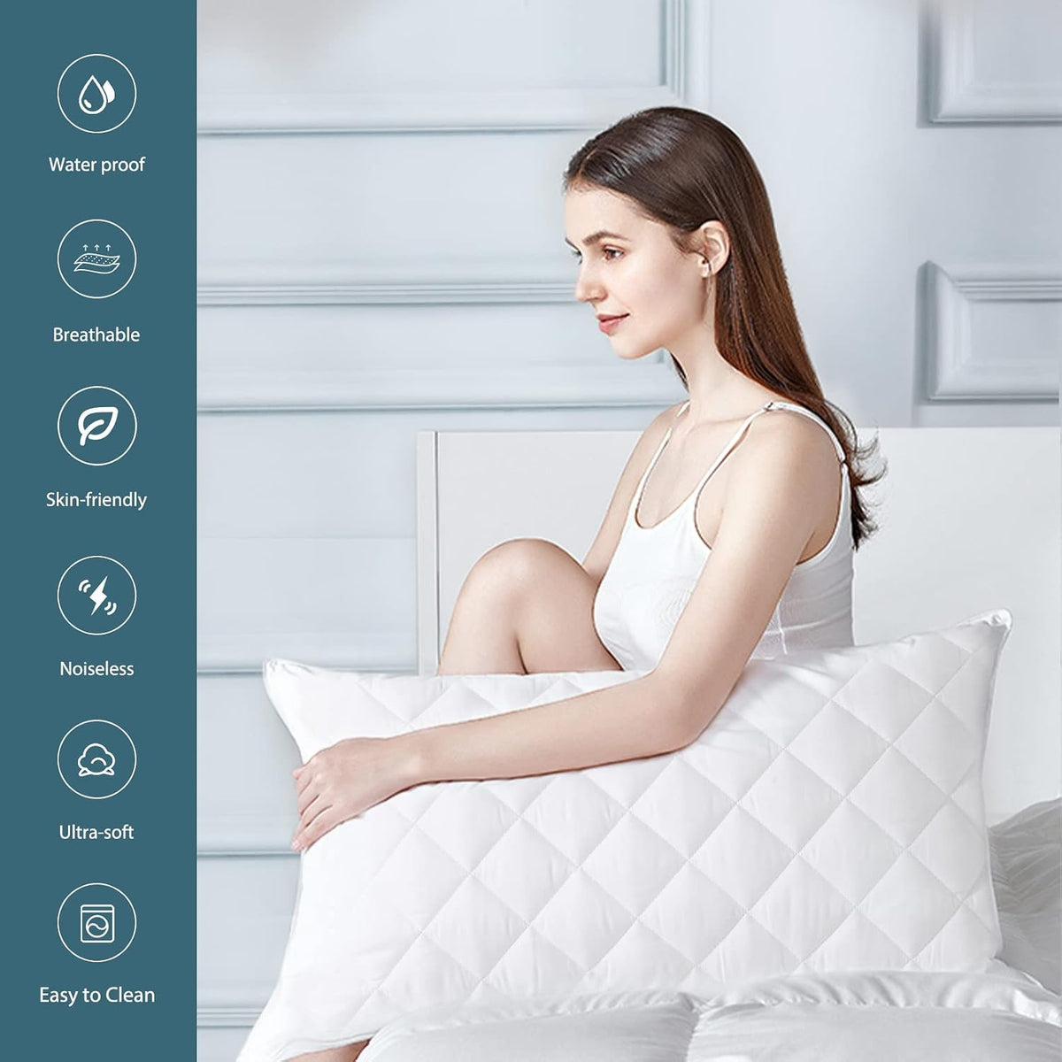 UNILIBRA 2 Pack Waterproof Pillow Protector Quilted Queen Size(21"X30")