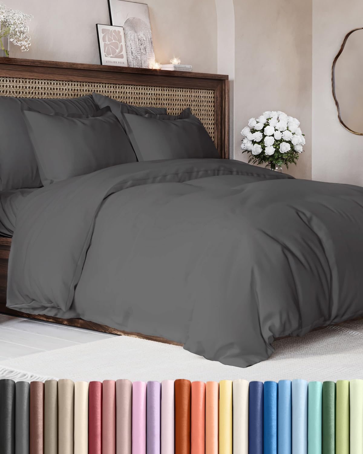 Duvet Cover Queen Size - Extra Soft 3 Piece with Zipper Closure - White