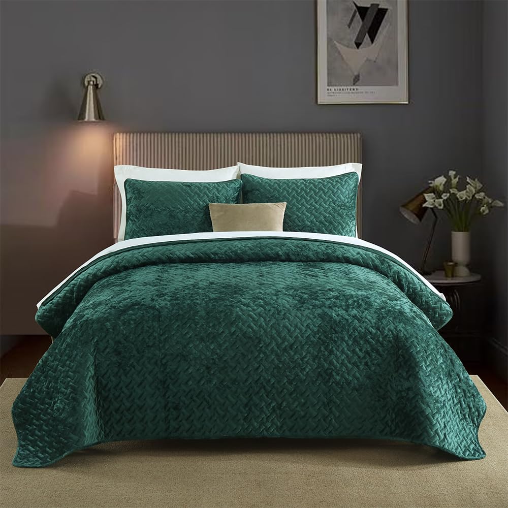 Liians Velvet Bedspread Quilt Coverlet Bedding Sets Full Queen Size, Pink