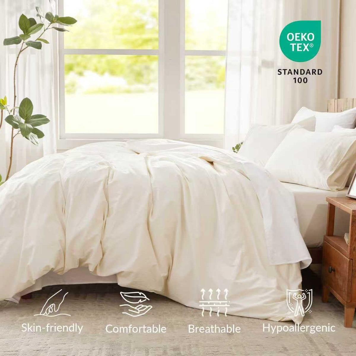 Cream White Duvet Cover Queen Size Ultra Soft 100% Egyptian Cotton
