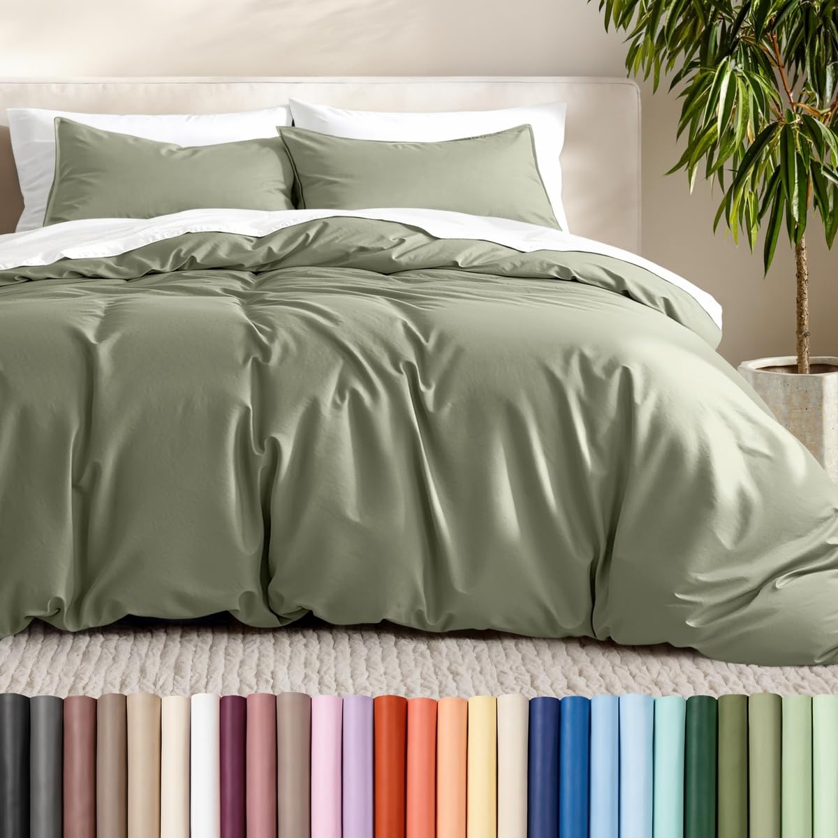 Bare Home Duvet Cover Set 1800 Ultra-Soft (Queen, Grey)
