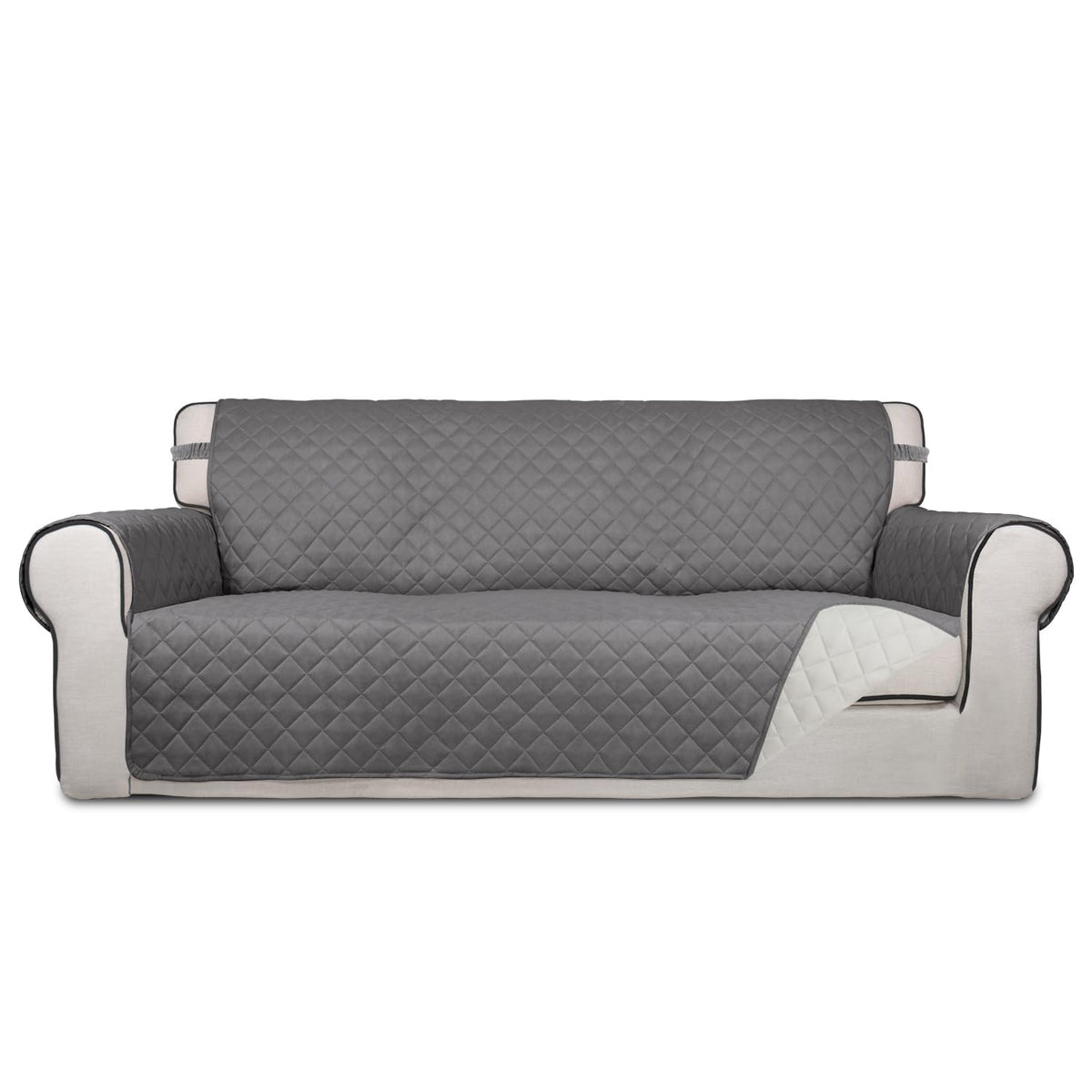 PureFit Reversible Quilted Sofa Cover, Water Resistant Slipcover Furniture Protector, Washable Couch Cover with Non Slip and Elastic Straps for Kids, Dogs, Pets (Sofa, Beige/Beige)