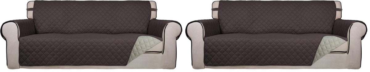 PureFit Reversible Quilted Sofa Cover, Water Resistant Slipcover Furniture Protector, Washable Couch Cover with Non Slip and Elastic Straps for Kids, Dogs, Pets (Sofa, Beige/Beige)