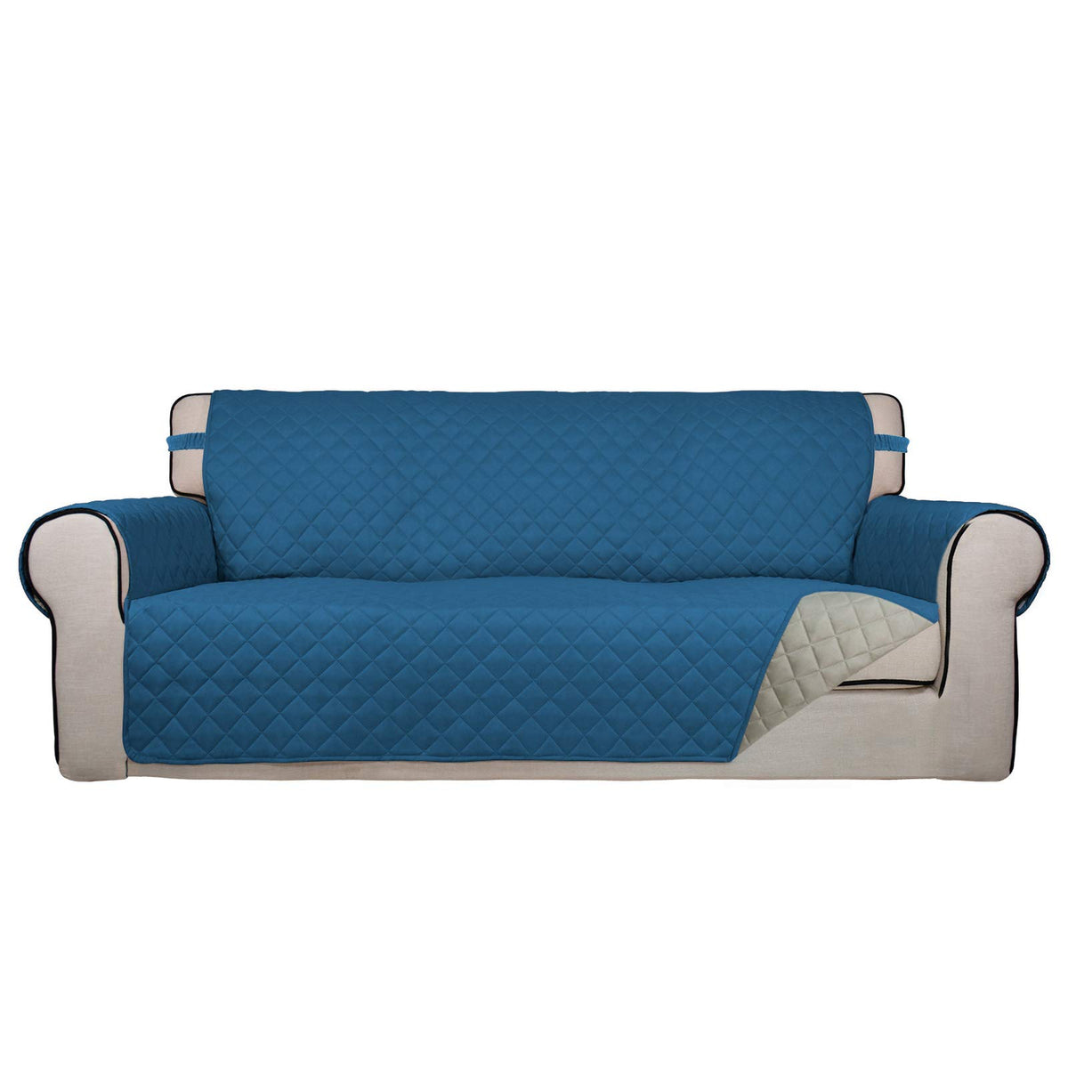 PureFit Reversible Quilted Sofa Cover, Water Resistant Slipcover Furniture Protector, Washable Couch Cover with Non Slip and Elastic Straps for Kids, Dogs, Pets (Sofa, Beige/Beige)