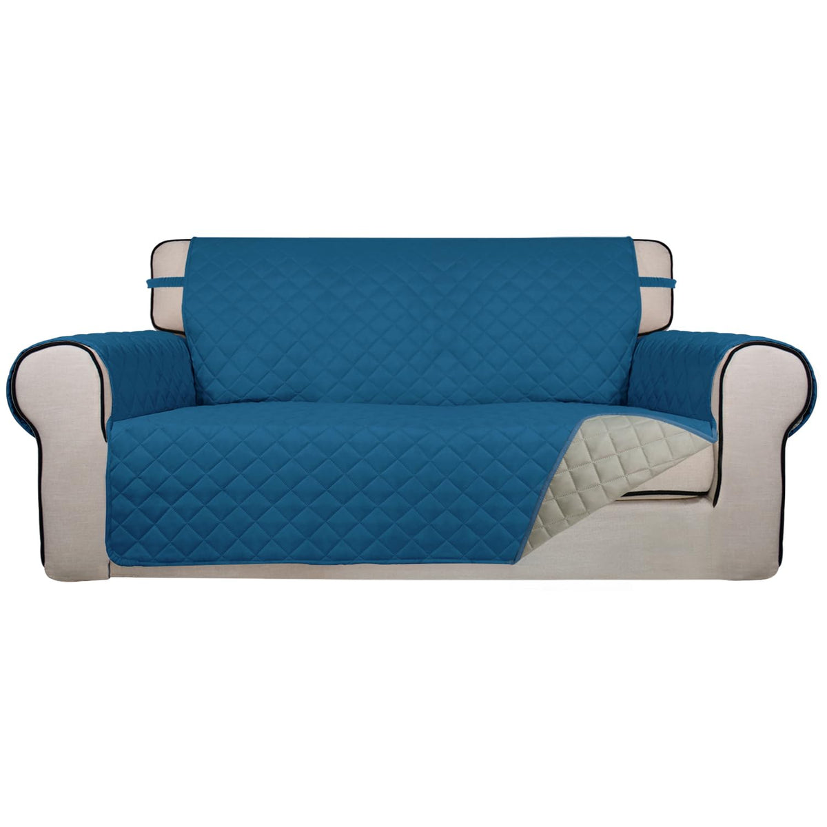 PureFit Reversible Quilted Sofa Cover, Water Resistant Slipcover Furniture Protector, Washable Couch Cover with Non Slip and Elastic Straps for Kids, Dogs, Pets (Sofa, Beige/Beige)