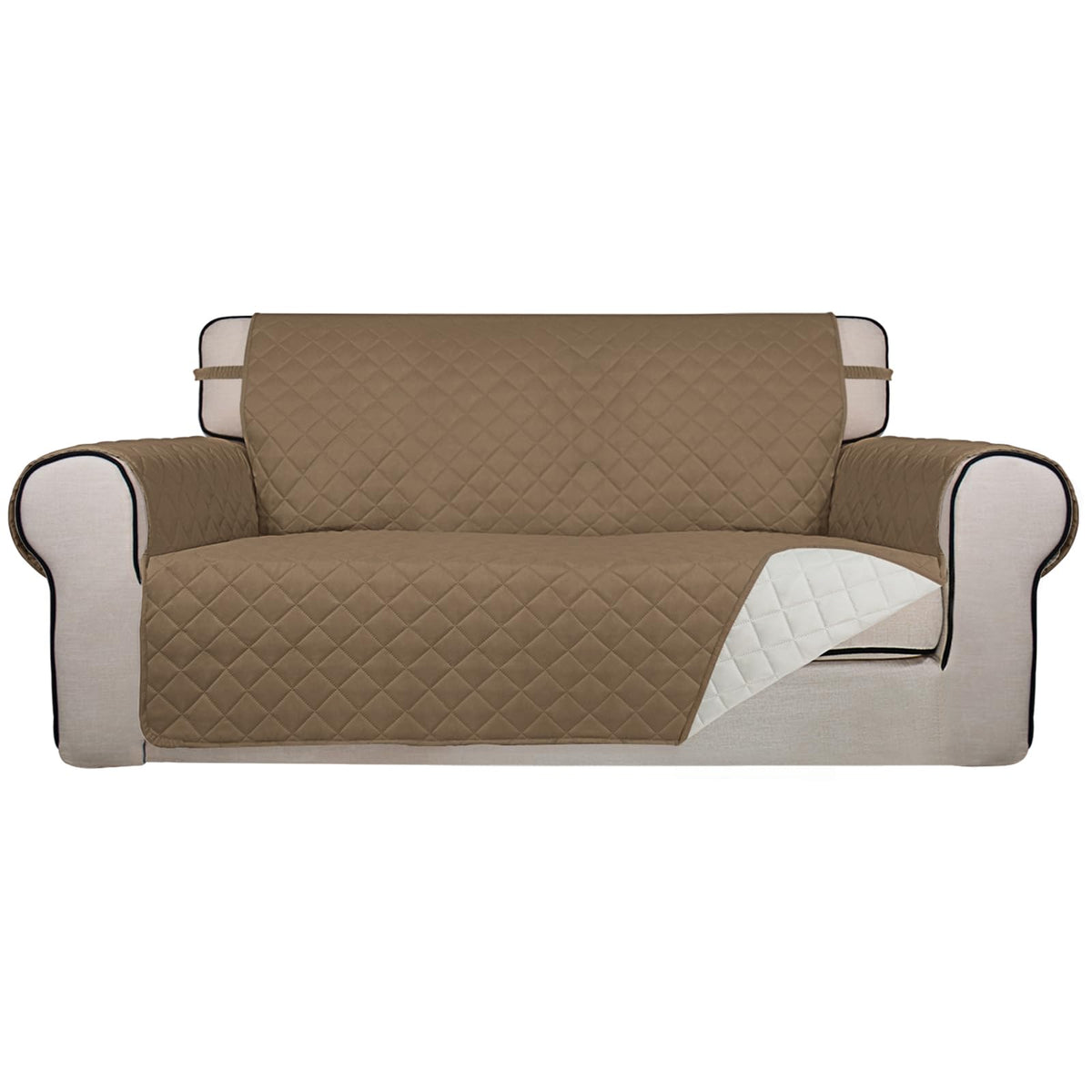 PureFit Reversible Quilted Sofa Cover, Water Resistant Slipcover Furniture Protector, Washable Couch Cover with Non Slip and Elastic Straps for Kids, Dogs, Pets (Sofa, Beige/Beige)