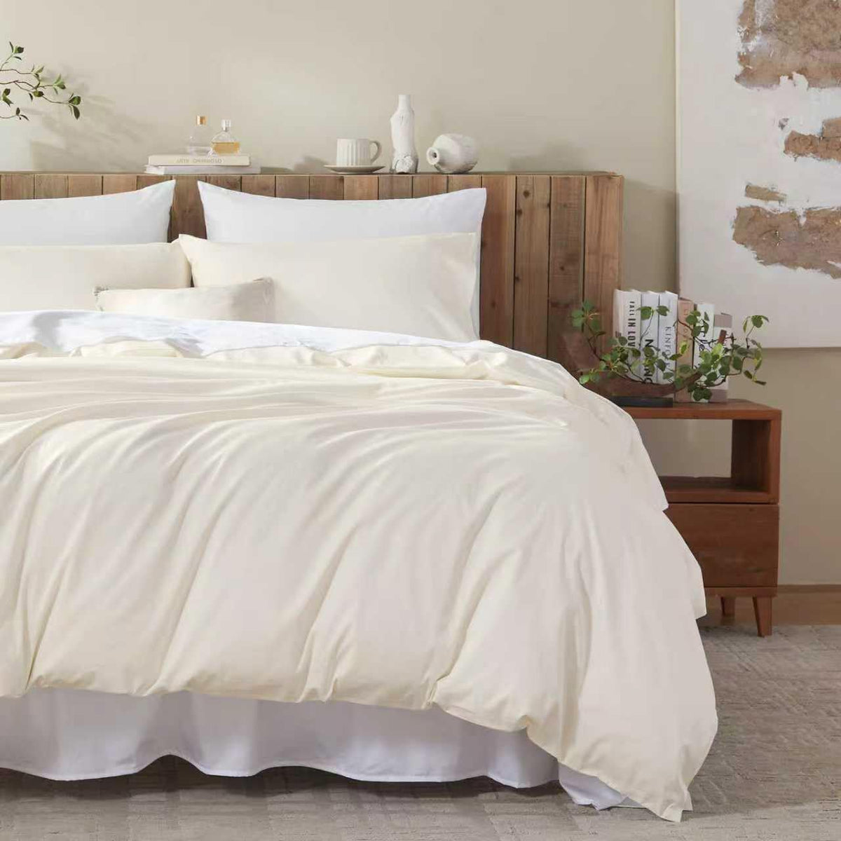 Cream White Duvet Cover Queen Size Ultra Soft 100% Egyptian Cotton