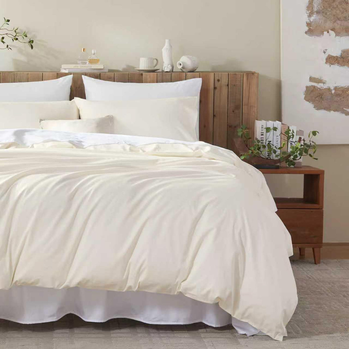 Cream White Duvet Cover Queen Size Ultra Soft 100% Egyptian Cotton