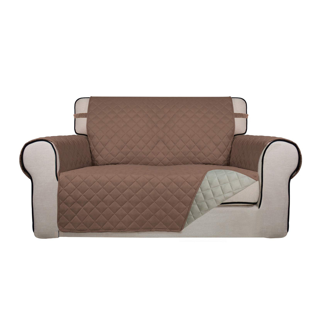 PureFit Reversible Quilted Sofa Cover, Water Resistant Slipcover Furniture Protector, Washable Couch Cover with Non Slip and Elastic Straps for Kids, Dogs, Pets (Sofa, Beige/Beige)