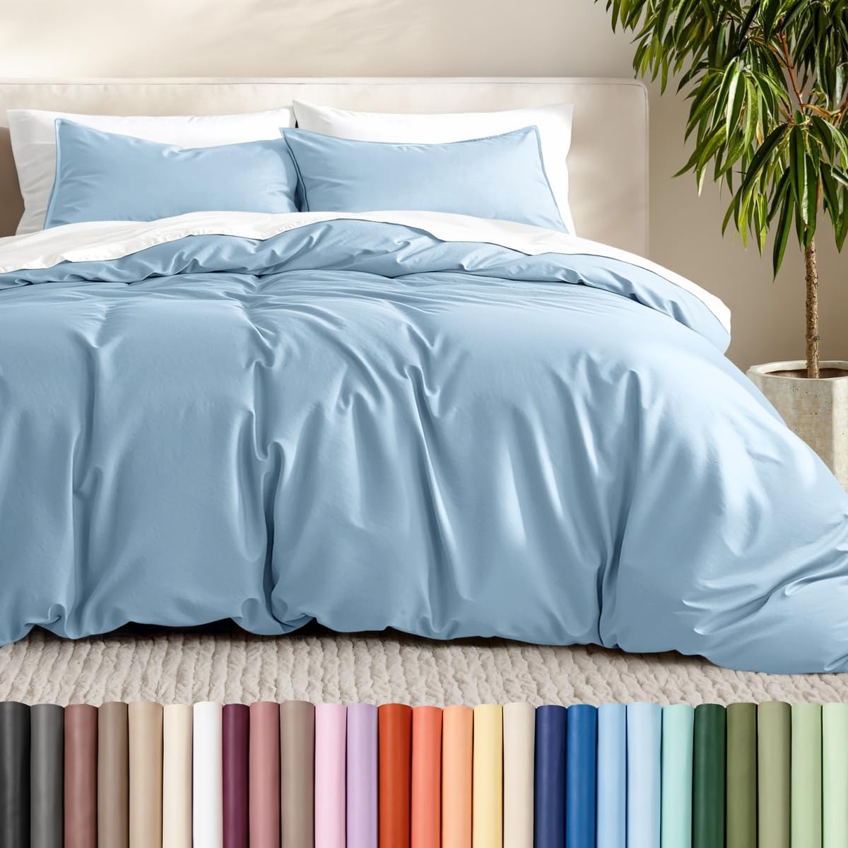Bare Home Duvet Cover Set 1800 Ultra-Soft (Queen, Grey)