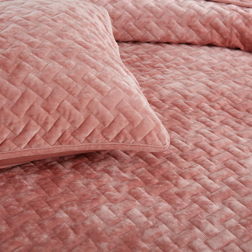 Liians Velvet Bedspread Quilt Coverlet Bedding Sets Full Queen Size, Pink