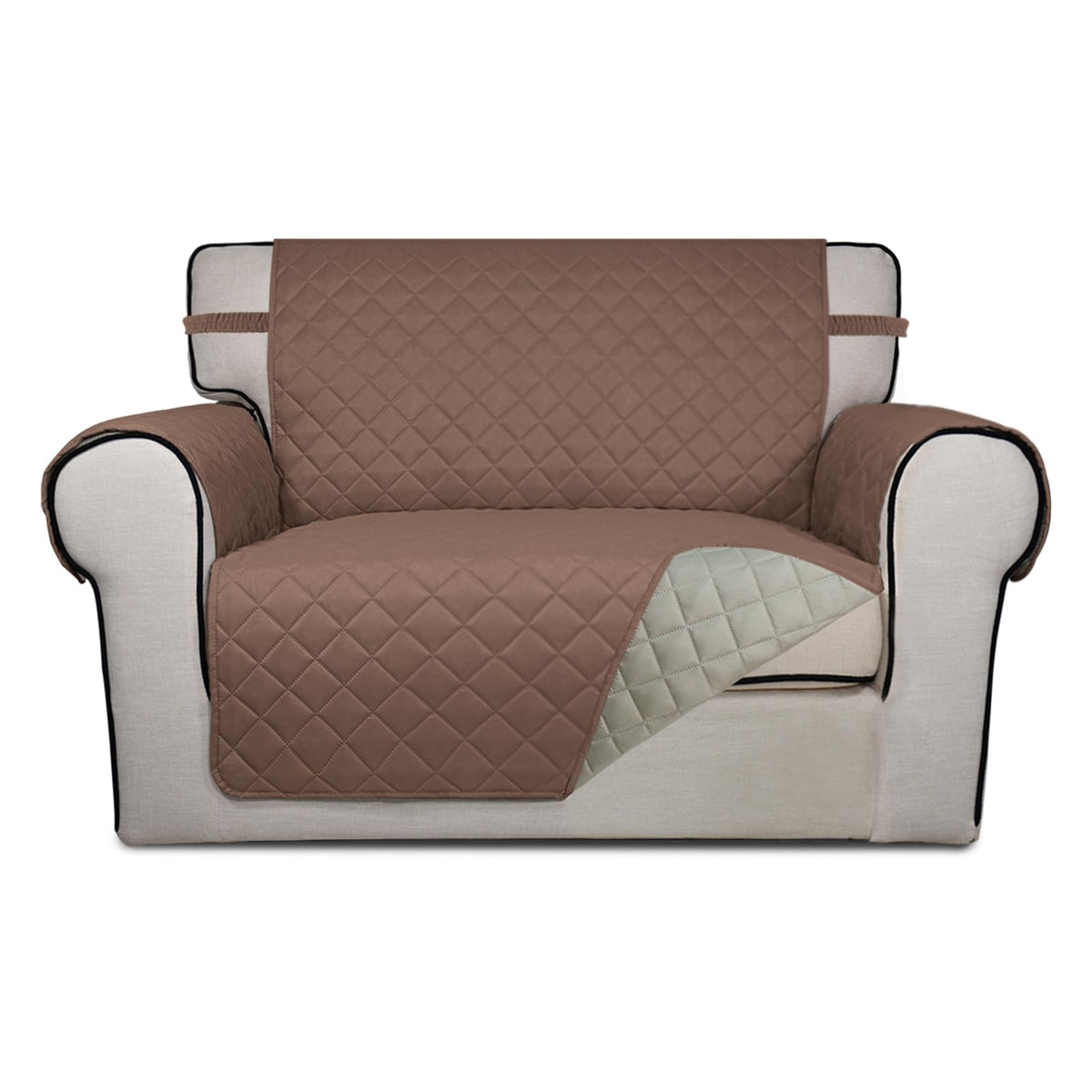 PureFit Reversible Quilted Sofa Cover, Water Resistant Slipcover Furniture Protector, Washable Couch Cover with Non Slip and Elastic Straps for Kids, Dogs, Pets (Sofa, Beige/Beige)