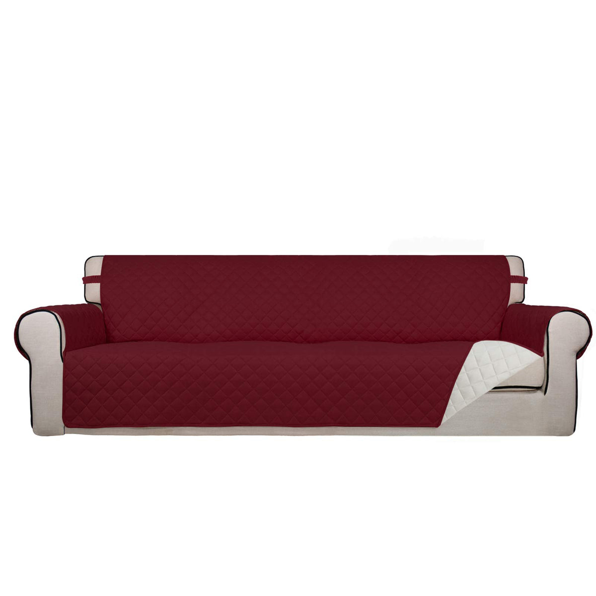 PureFit Reversible Quilted Sofa Cover, Water Resistant Slipcover Furniture Protector, Washable Couch Cover with Non Slip and Elastic Straps for Kids, Dogs, Pets (Sofa, Beige/Beige)