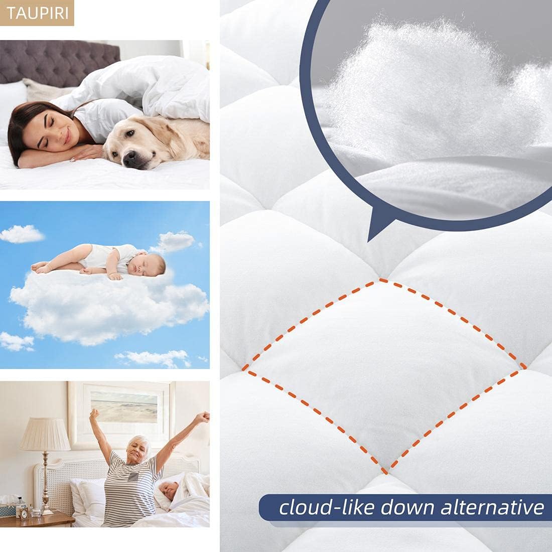 Taupiri King Quilted Mattress Pad Cover with Deep Pocket (8"-21"), White