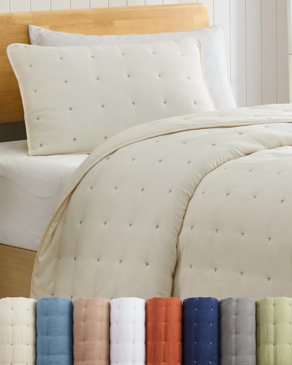 Quilt Set Queen Size - Lightweight Boho Bed Set - Dust Blue, 90" x 96"