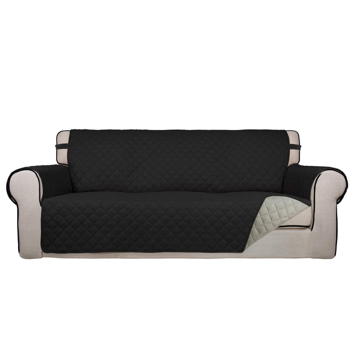 PureFit Reversible Quilted Sofa Cover, Water Resistant Slipcover Furniture Protector, Washable Couch Cover with Non Slip and Elastic Straps for Kids, Dogs, Pets (Sofa, Beige/Beige)