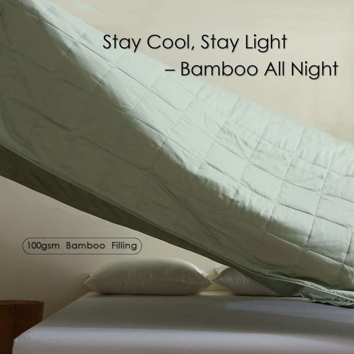 EP Mode Lightweight Quilt Blanket for Summer, Viscose from Bamboo Fabric & Filling, Natural, Breathable & Machine Washable- Sage Green, King