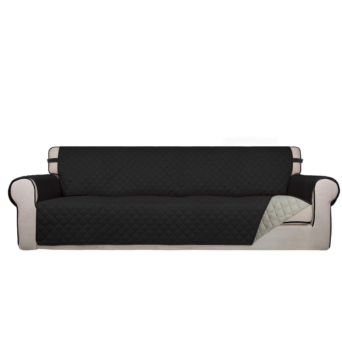 PureFit Reversible Quilted Sofa Cover, Water Resistant Slipcover Furniture Protector, Washable Couch Cover with Non Slip and Elastic Straps for Kids, Dogs, Pets (Sofa, Beige/Beige)