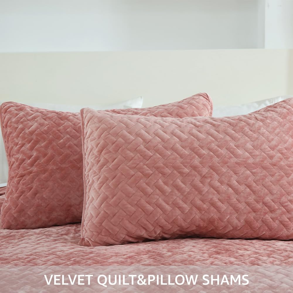 Liians Velvet Bedspread Quilt Coverlet Bedding Sets Full Queen Size, Pink