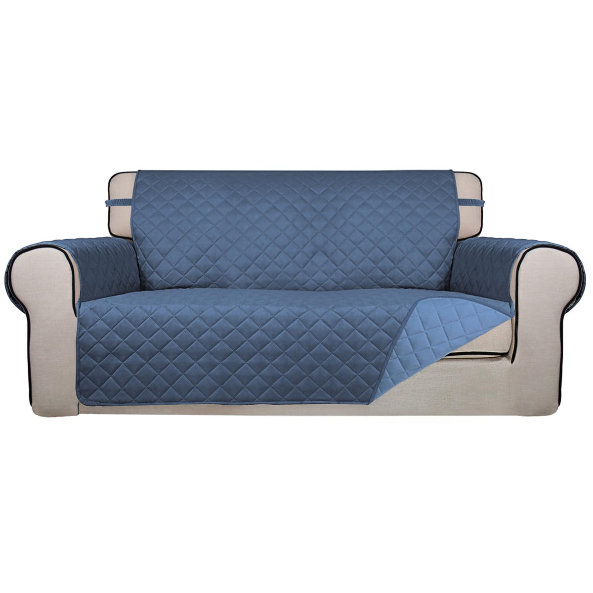 PureFit Reversible Quilted Sofa Cover, Water Resistant Slipcover Furniture Protector, Washable Couch Cover with Non Slip and Elastic Straps for Kids, Dogs, Pets (Sofa, Beige/Beige)