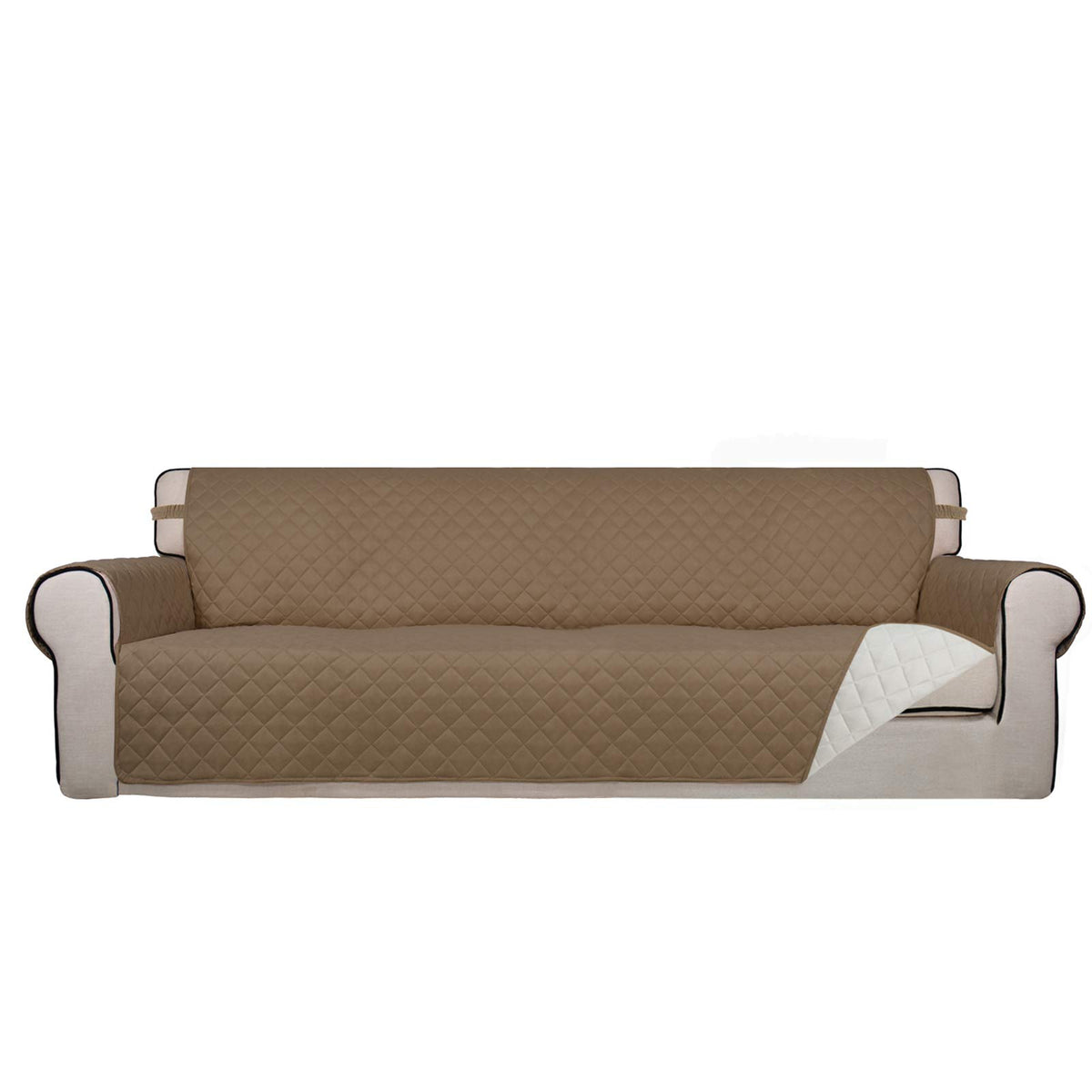 PureFit Reversible Quilted Sofa Cover, Water Resistant Slipcover Furniture Protector, Washable Couch Cover with Non Slip and Elastic Straps for Kids, Dogs, Pets (Sofa, Beige/Beige)