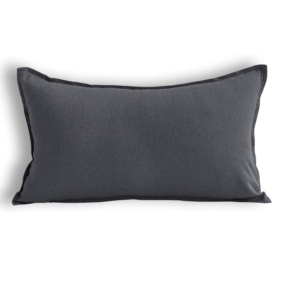 Jeanerlor Cotton Linen Square Decorative Throw Pillow Case Cushion Cover with Twin Needles Stitch on Edge,for Wedding Party Gift Car 12"x20"(30 x 50cm), Olive Green