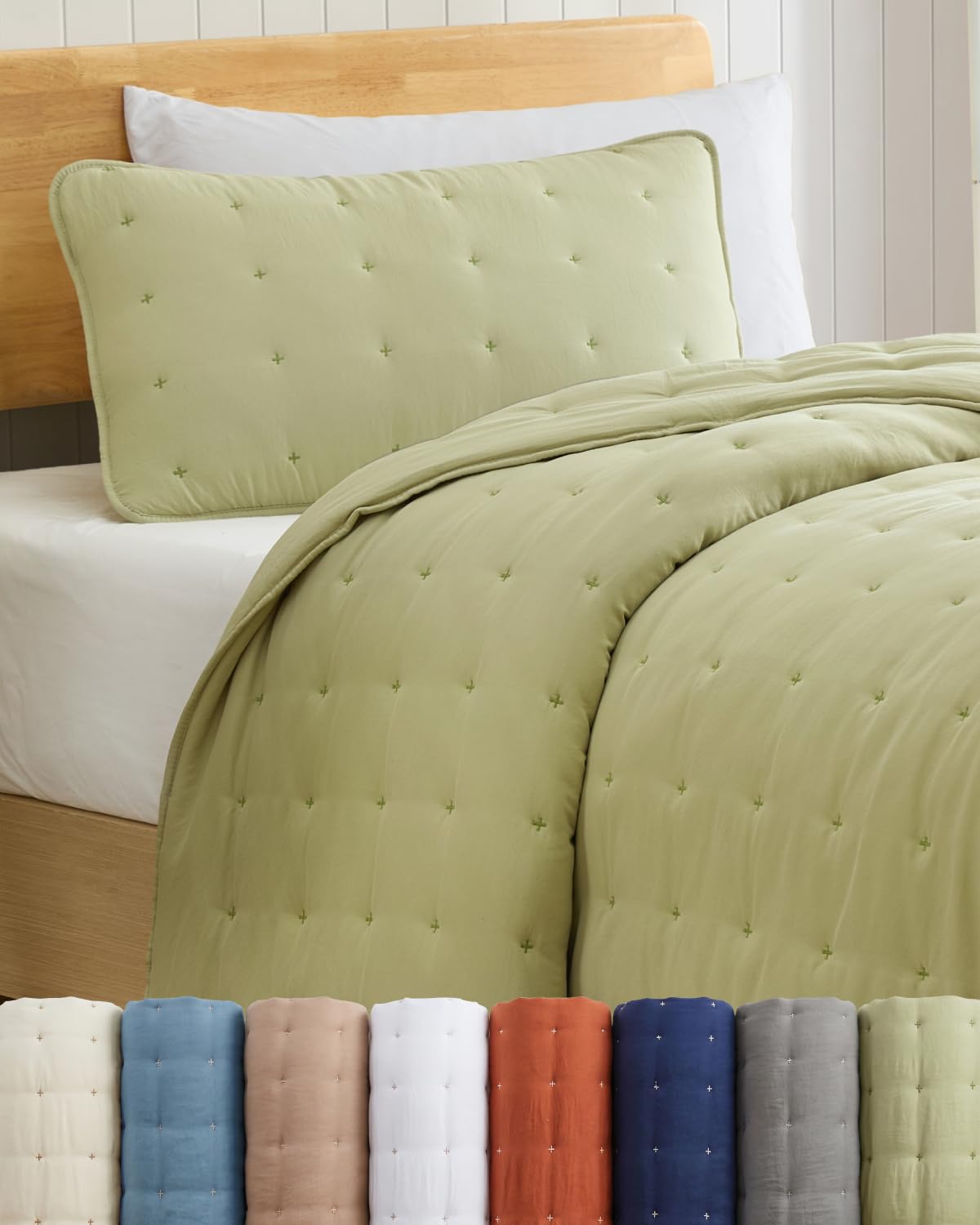 Quilt Set Queen Size - Lightweight Boho Bed Set - Dust Blue, 90" x 96"