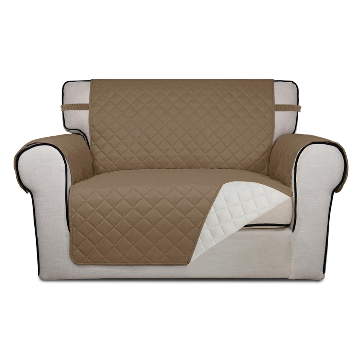 PureFit Reversible Quilted Sofa Cover, Water Resistant Slipcover Furniture Protector, Washable Couch Cover with Non Slip and Elastic Straps for Kids, Dogs, Pets (Sofa, Beige/Beige)