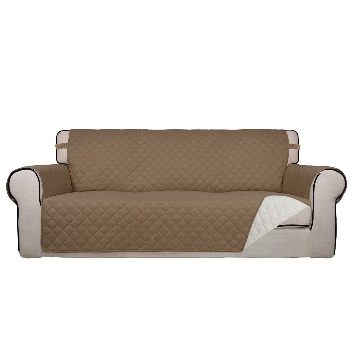 PureFit Reversible Quilted Sofa Cover, Water Resistant Slipcover Furniture Protector, Washable Couch Cover with Non Slip and Elastic Straps for Kids, Dogs, Pets (Sofa, Beige/Beige)