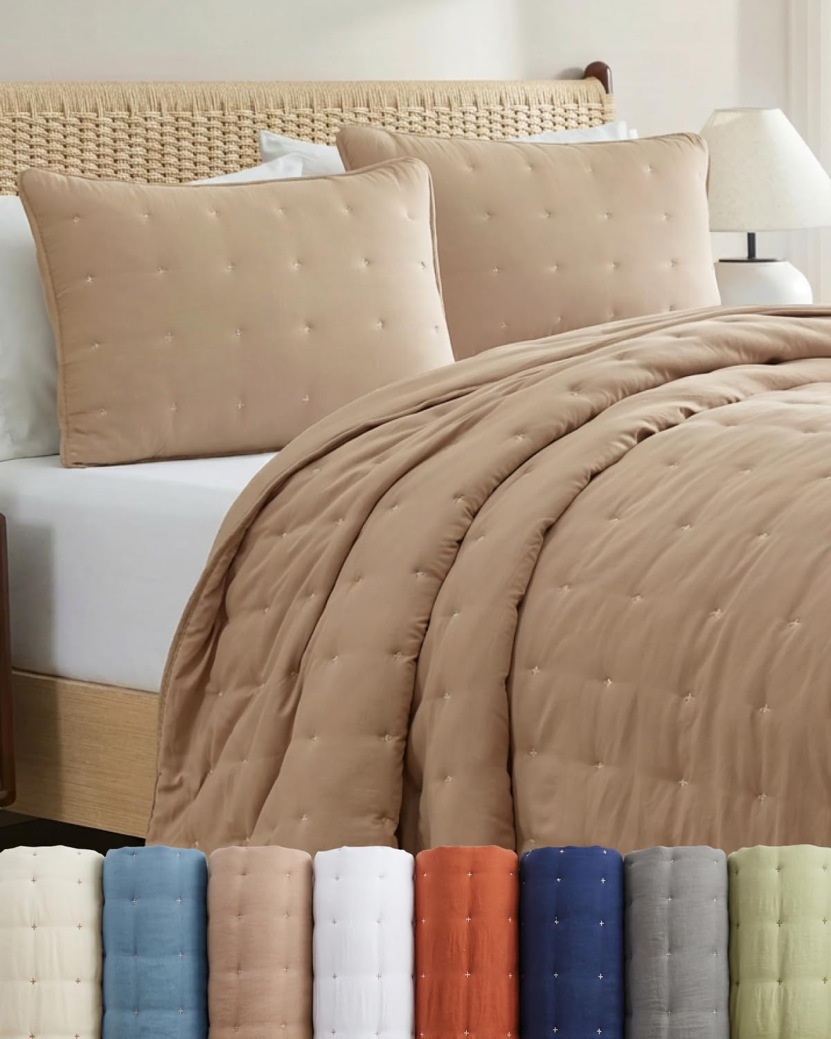 Quilt Set Queen Size - Lightweight Boho Bed Set - Dust Blue, 90" x 96"