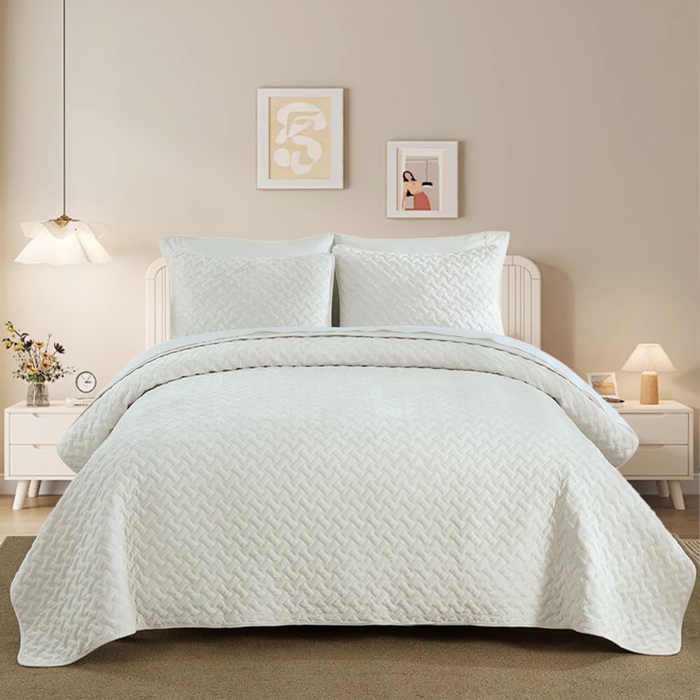 Liians Velvet Bedspread Quilt Coverlet Bedding Sets Full Queen Size, Pink