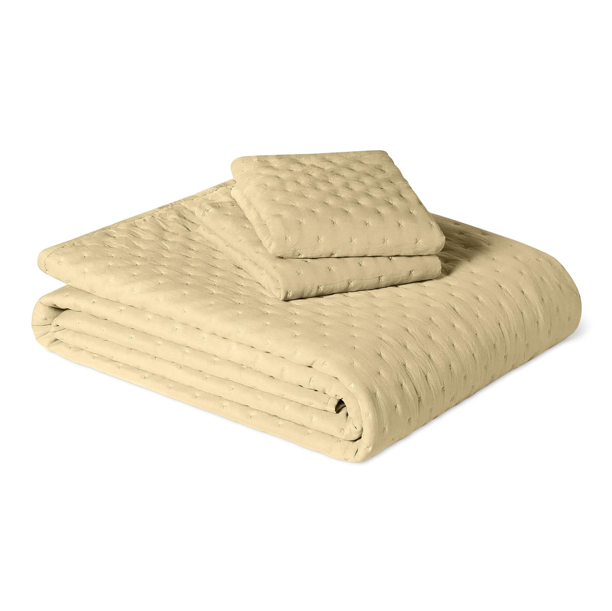 Amazon Basics Brushed Microfiber Quilt Set, Extra Soft with Natural Texture, 2-Piece, Twin/Twin XL, Beige