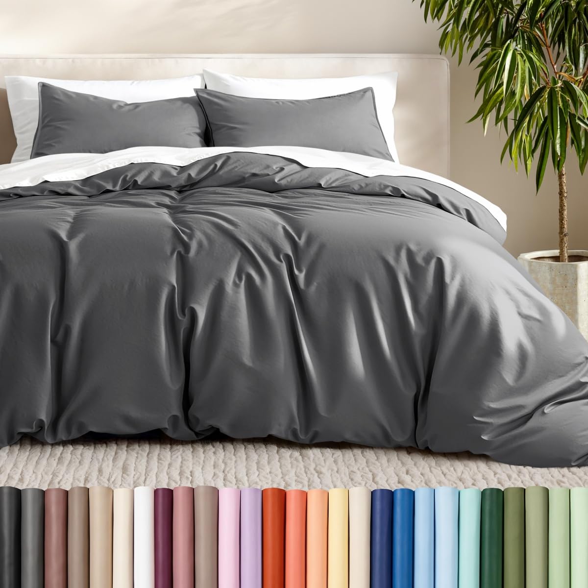 Bare Home Duvet Cover Set 1800 Ultra-Soft (Queen, Grey)