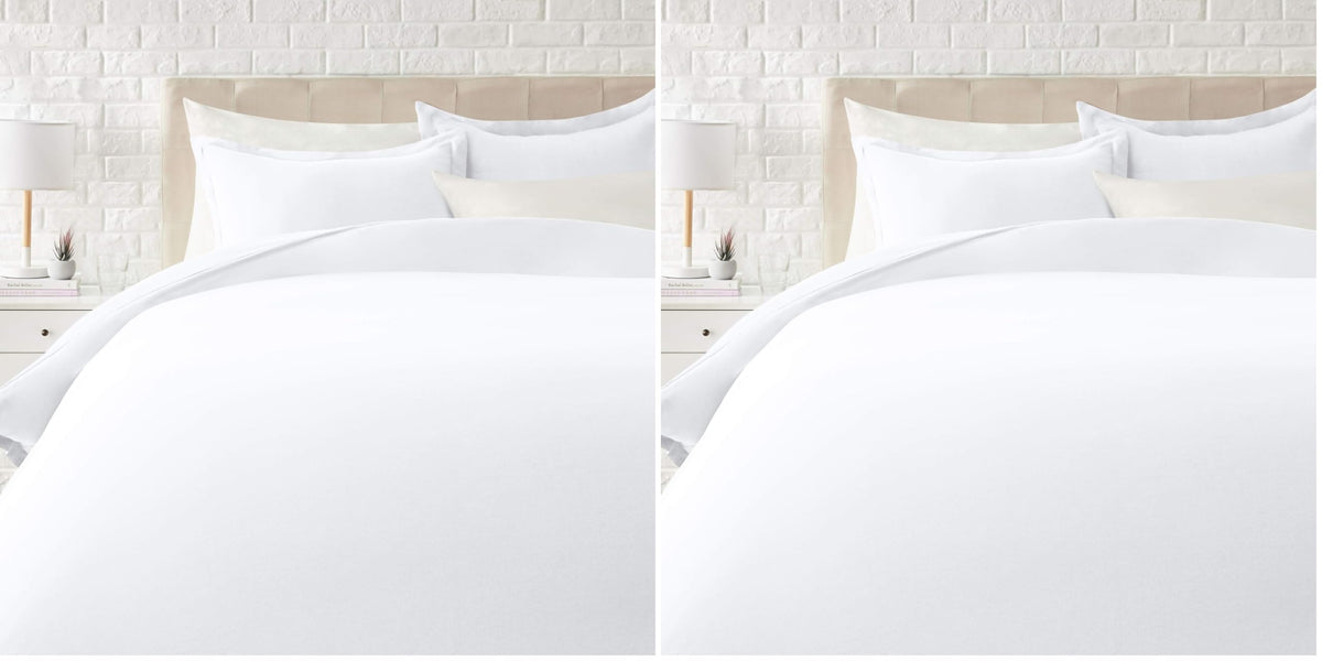 Amazon Basics Lightweight Wrinkle-Resistant Microfiber 3 Piece Duvet Cover Set with Zipper Closure, Full/Queen, Bright White Temp