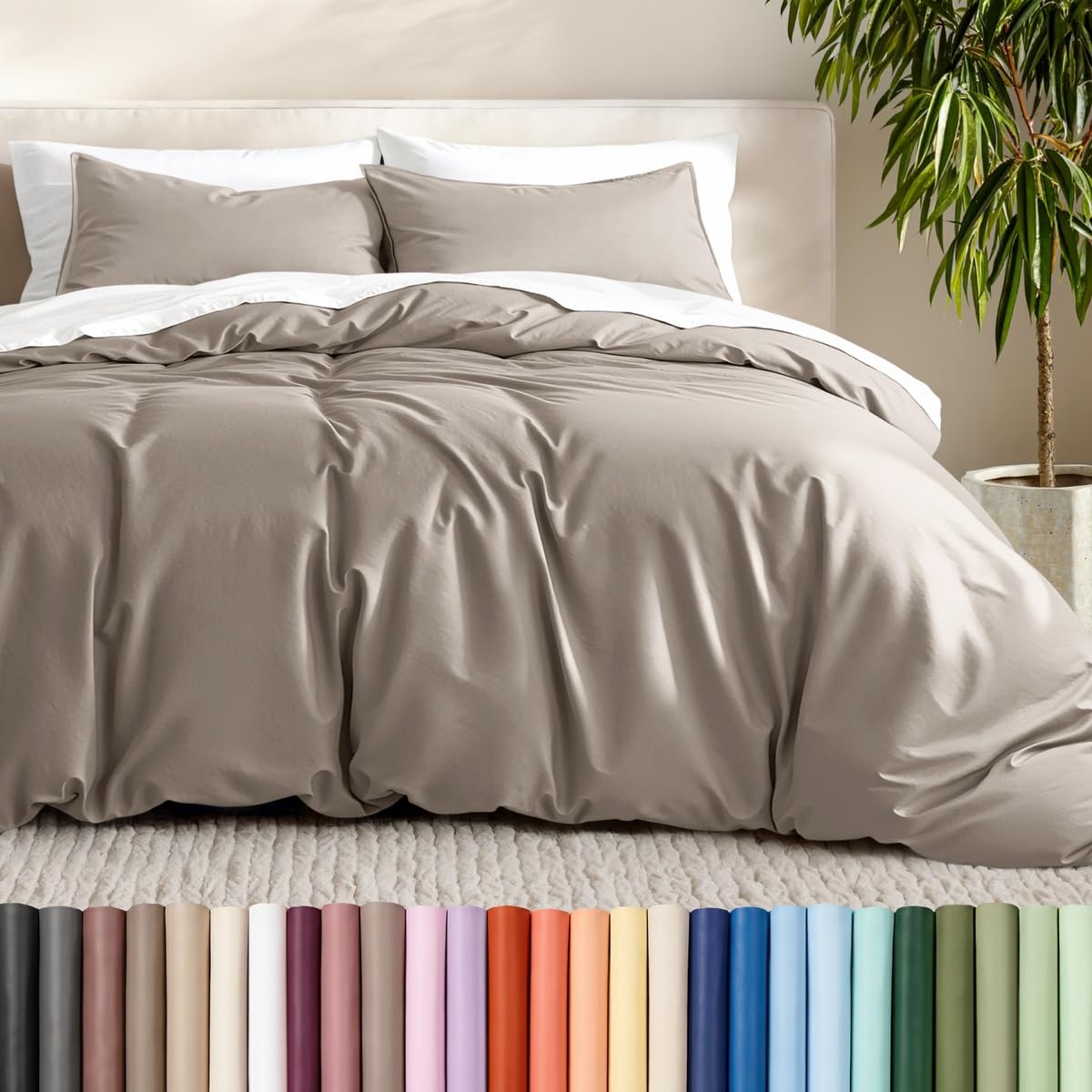 Bare Home Duvet Cover Set 1800 Ultra-Soft (Queen, Grey)
