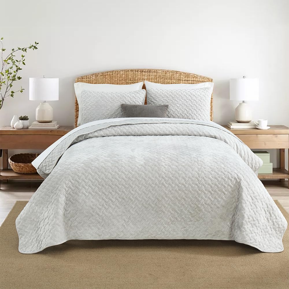 Liians Velvet Bedspread Quilt Coverlet Bedding Sets Full Queen Size, Pink