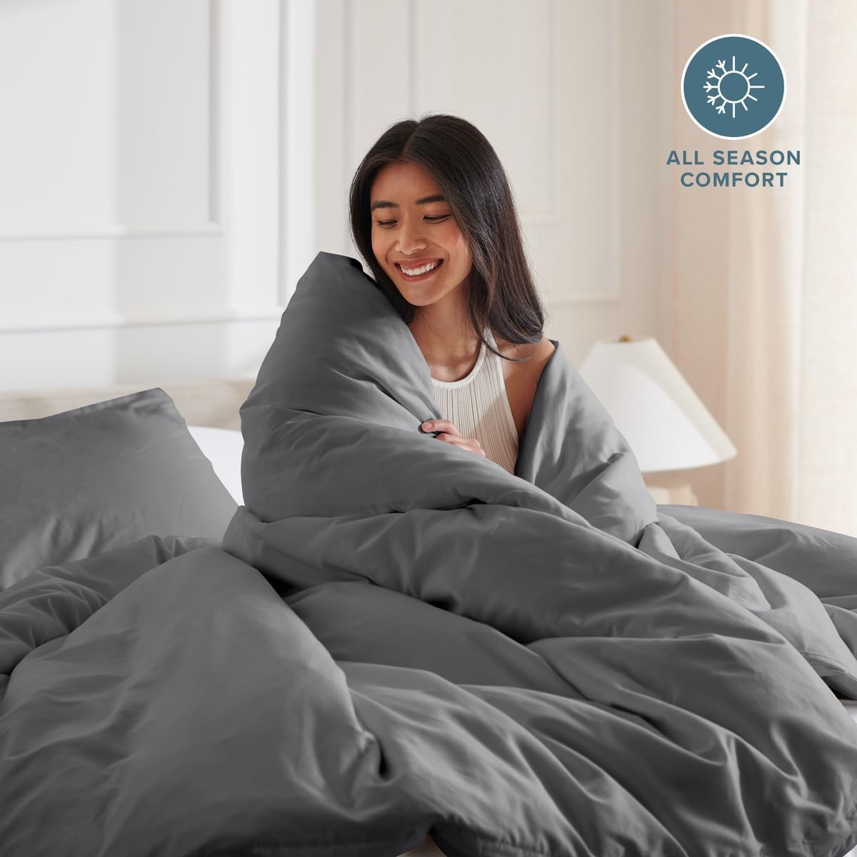 Bare Home Duvet Cover Set 1800 Ultra-Soft (Queen, Grey)