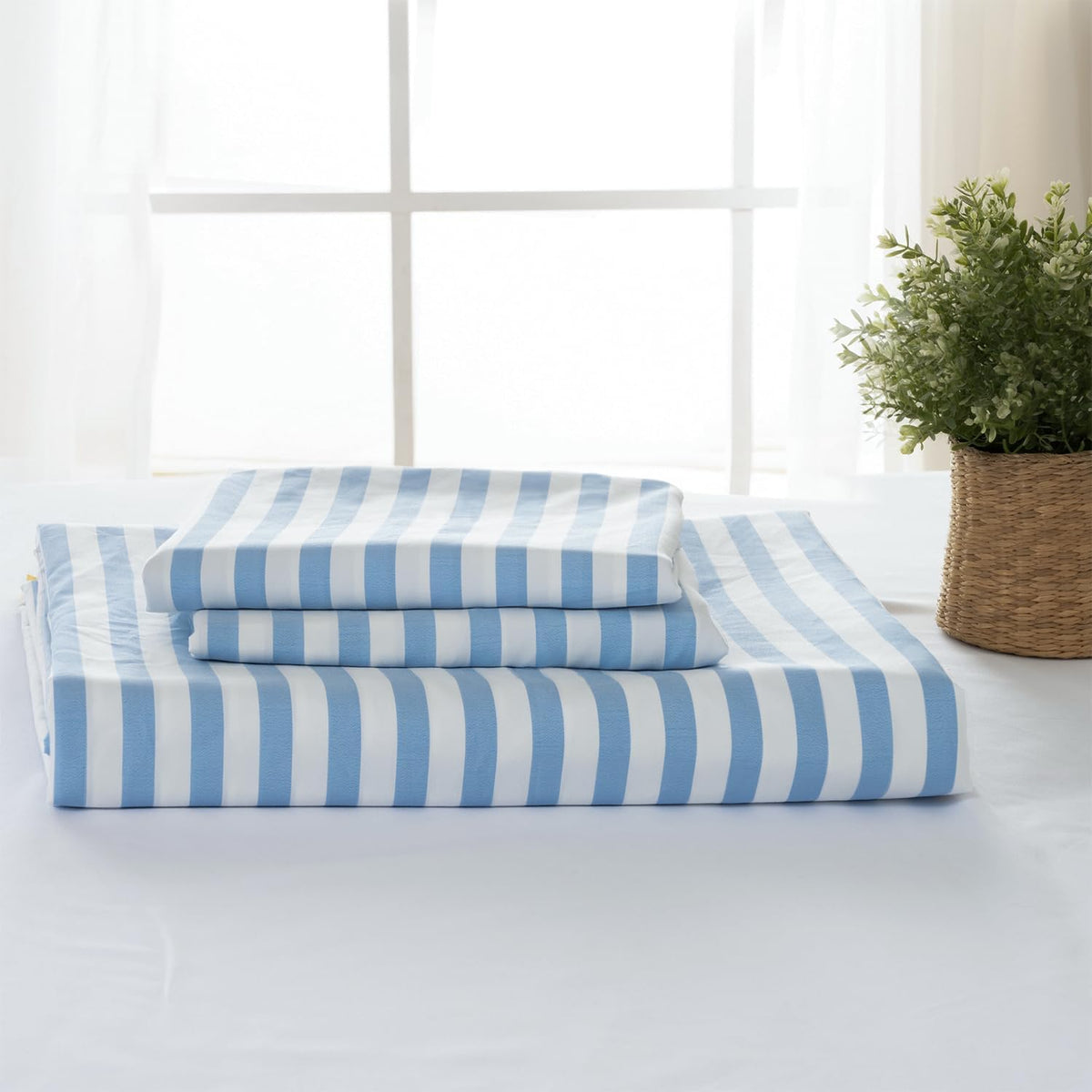 ROSE&RISY Duvet Cover Set Twin Size, Blue Striped Comforter Cover with Button Closure, Breathable and Cooling, Includes 1 Duvet Cover, 1 Pillowcase, No Comforter, (Blue Stripe, Twin)