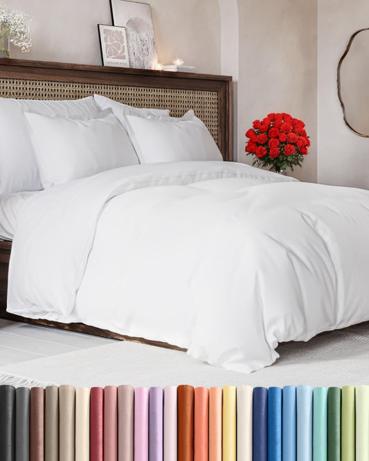 Duvet Cover Queen Size - Extra Soft 3 Piece with Zipper Closure - White