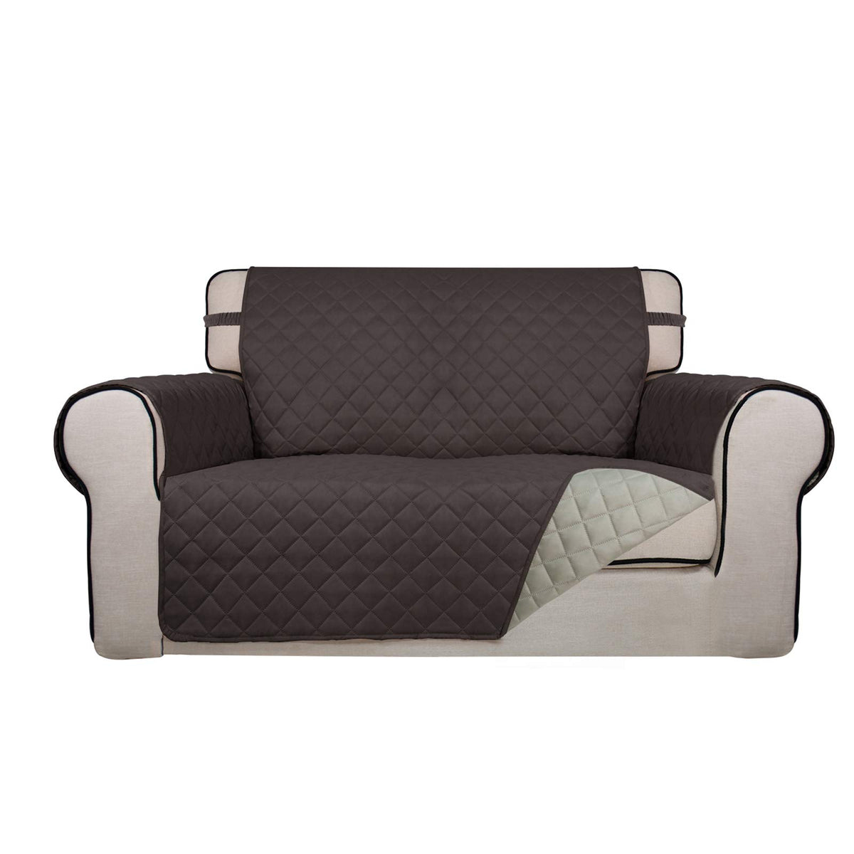 PureFit Reversible Quilted Sofa Cover, Water Resistant Slipcover Furniture Protector, Washable Couch Cover with Non Slip and Elastic Straps for Kids, Dogs, Pets (Sofa, Beige/Beige)