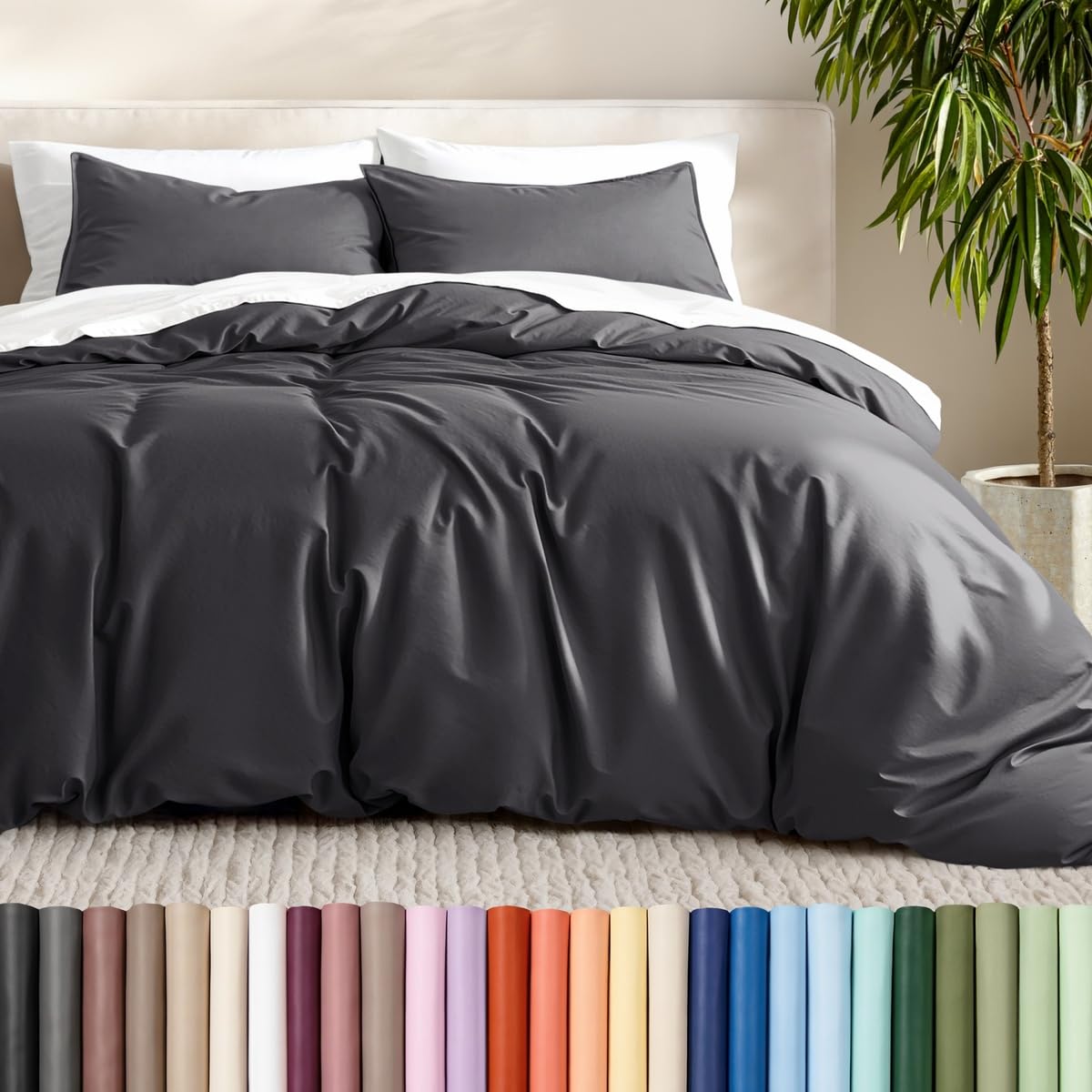 Bare Home Duvet Cover Set 1800 Ultra-Soft (Queen, Grey)