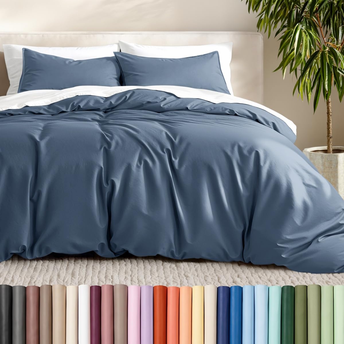 Bare Home Duvet Cover Set 1800 Ultra-Soft (Queen, Grey)